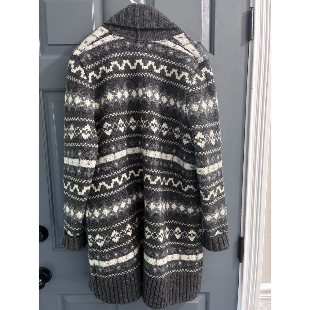 L.L. Bean Women's Open Cardigan Fair Isle Gray Lambswool Size Large - Picture 2 of 9